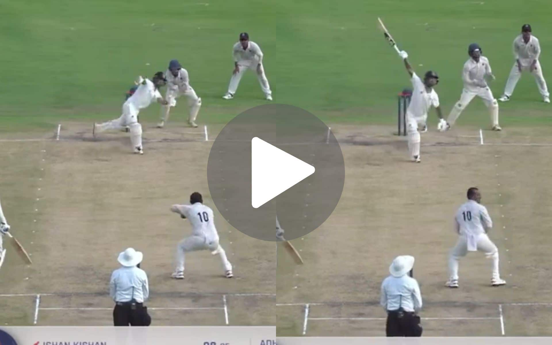 [Watch] Ishan Hits A Pant-Like One-Handed Six To Complete His Ton In Buchi Babu Tournament